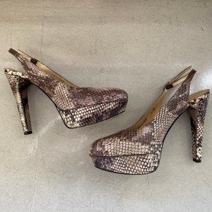 Stuart Weitzman 7M "python" printed leather pumps